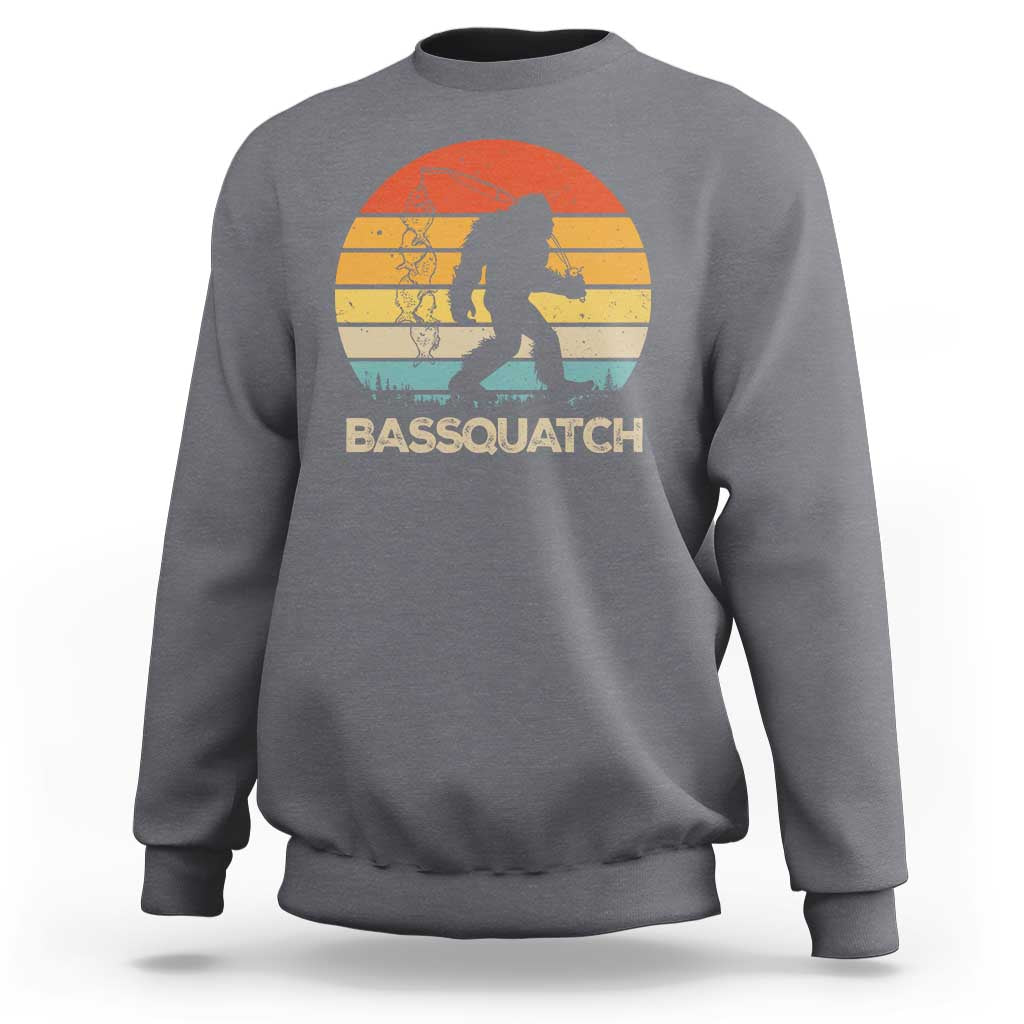 Funny Bigfoot Fishing Sweatshirt Bassquatch Retro Sasquatch Fisherman - Wonder Print Shop