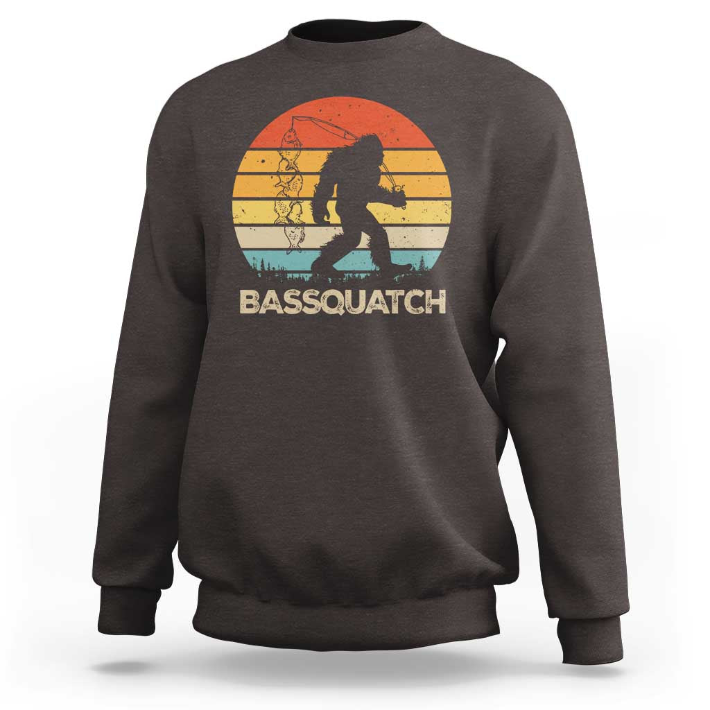 Funny Bigfoot Fishing Sweatshirt Bassquatch Retro Sasquatch Fisherman - Wonder Print Shop