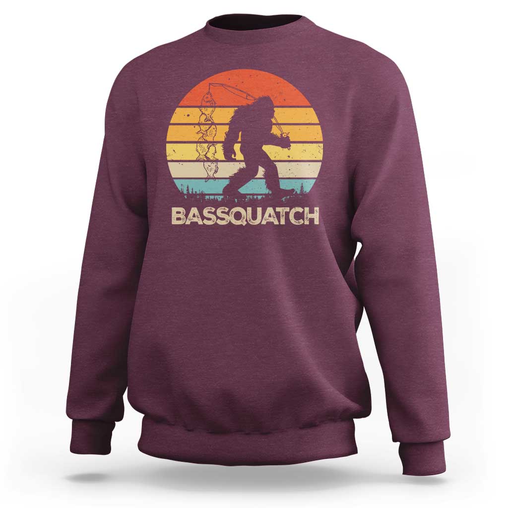 Funny Bigfoot Fishing Sweatshirt Bassquatch Retro Sasquatch Fisherman - Wonder Print Shop