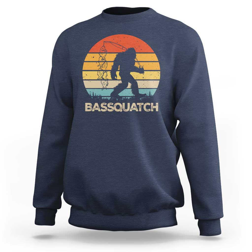 Funny Bigfoot Fishing Sweatshirt Bassquatch Retro Sasquatch Fisherman - Wonder Print Shop