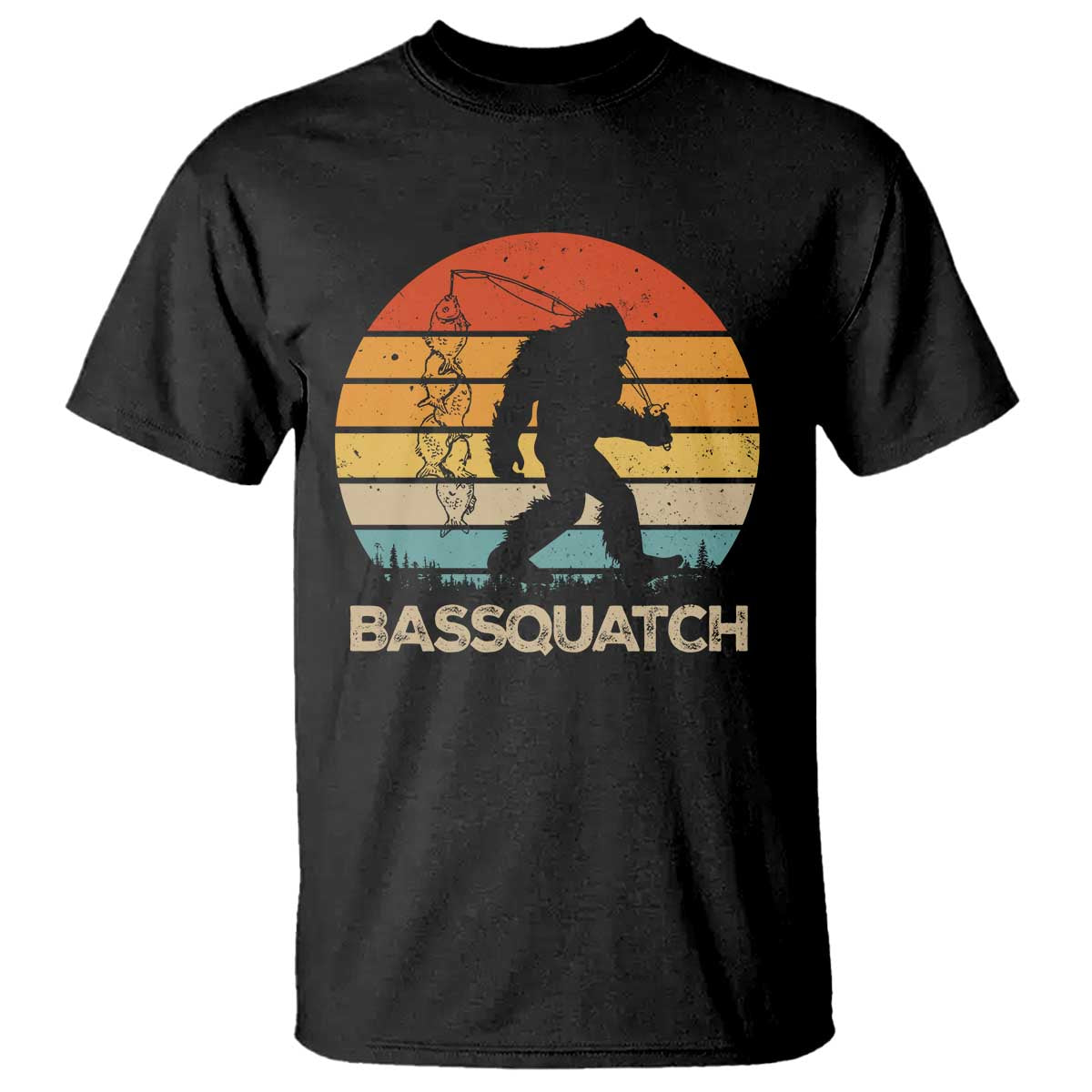Funny Bigfoot Fishing T Shirt Bassquatch Retro Sasquatch Fisherman - Wonder Print Shop