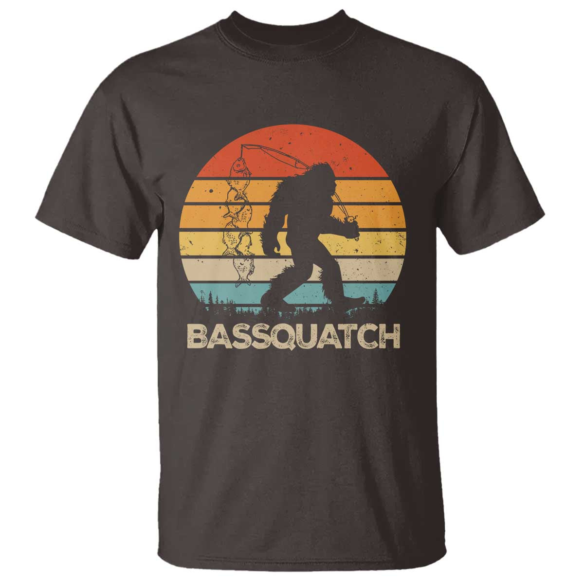 Funny Bigfoot Fishing T Shirt Bassquatch Retro Sasquatch Fisherman - Wonder Print Shop