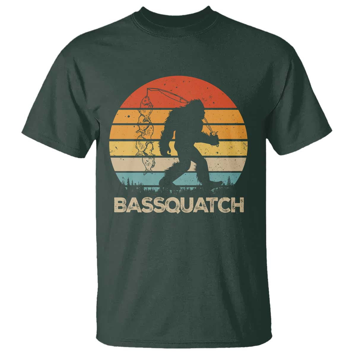 Funny Bigfoot Fishing T Shirt Bassquatch Retro Sasquatch Fisherman - Wonder Print Shop