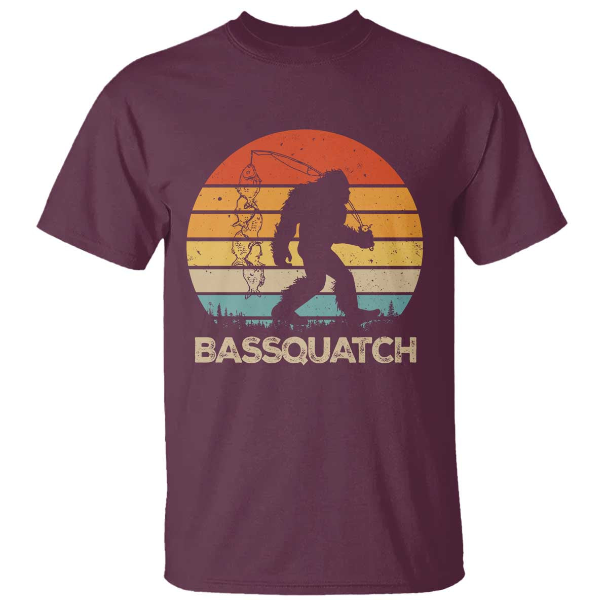 Funny Bigfoot Fishing T Shirt Bassquatch Retro Sasquatch Fisherman - Wonder Print Shop