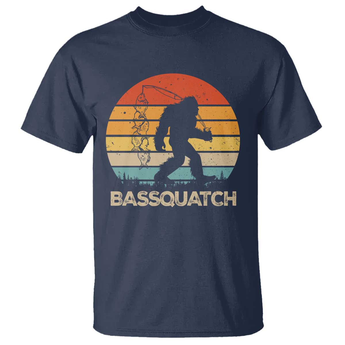 Funny Bigfoot Fishing T Shirt Bassquatch Retro Sasquatch Fisherman - Wonder Print Shop
