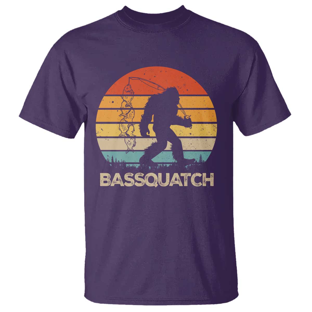 Funny Bigfoot Fishing T Shirt Bassquatch Retro Sasquatch Fisherman - Wonder Print Shop
