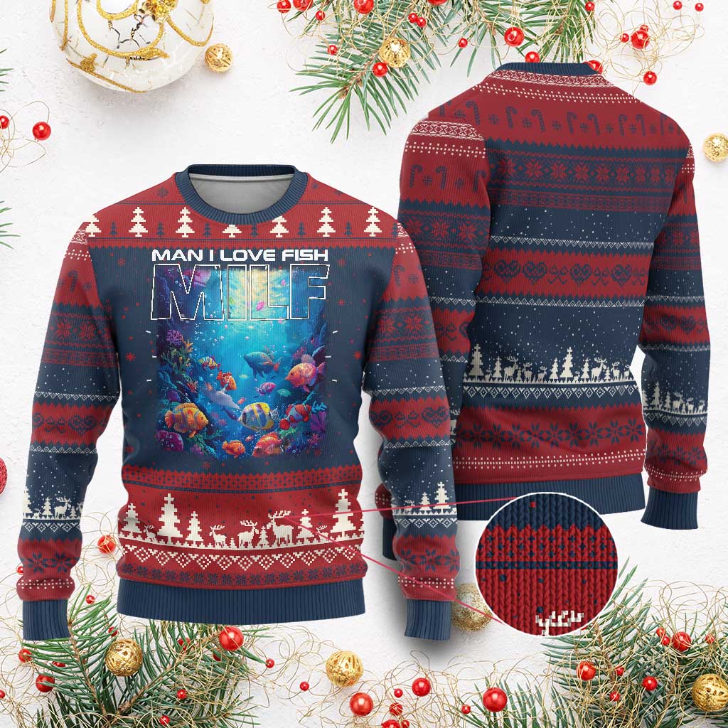 Funny Fishing Ugly Christmas Sweater MILF Man I Love Fish - Wonder Print Shop