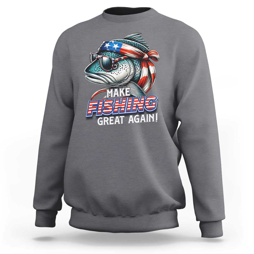 Funny Fishing Sweatshirt Make Fishing Great Again Cool Fish America Flag - Wonder Print Shop