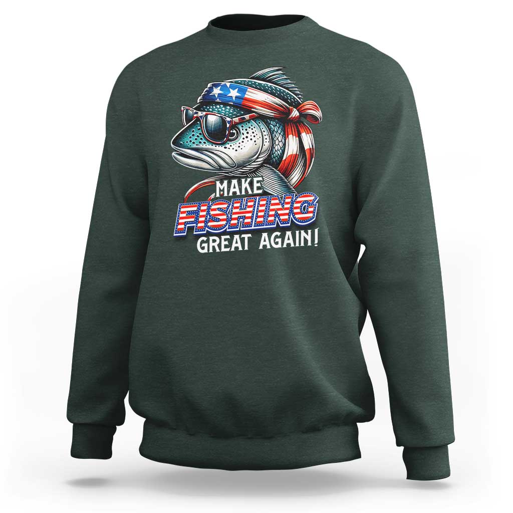 Funny Fishing Sweatshirt Make Fishing Great Again Cool Fish America Flag - Wonder Print Shop