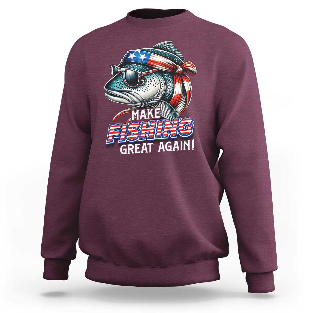 Funny Fishing Sweatshirt Make Fishing Great Again Cool Fish America Flag - Wonder Print Shop