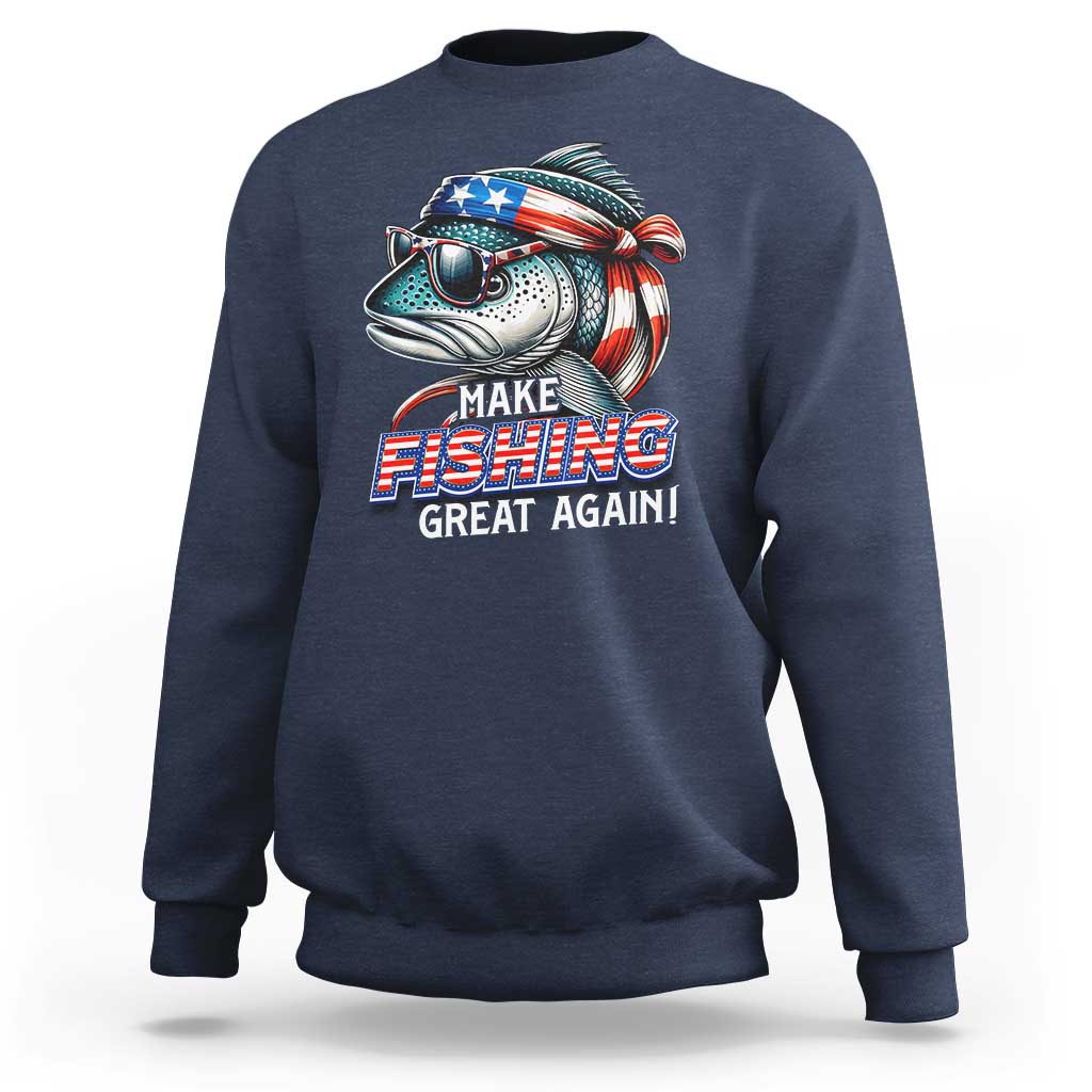 Funny Fishing Sweatshirt Make Fishing Great Again Cool Fish America Flag - Wonder Print Shop