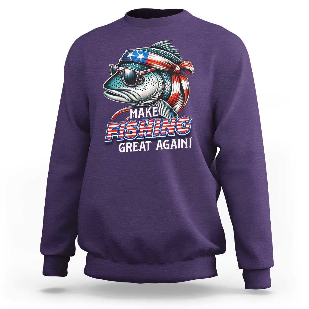 Funny Fishing Sweatshirt Make Fishing Great Again Cool Fish America Flag - Wonder Print Shop