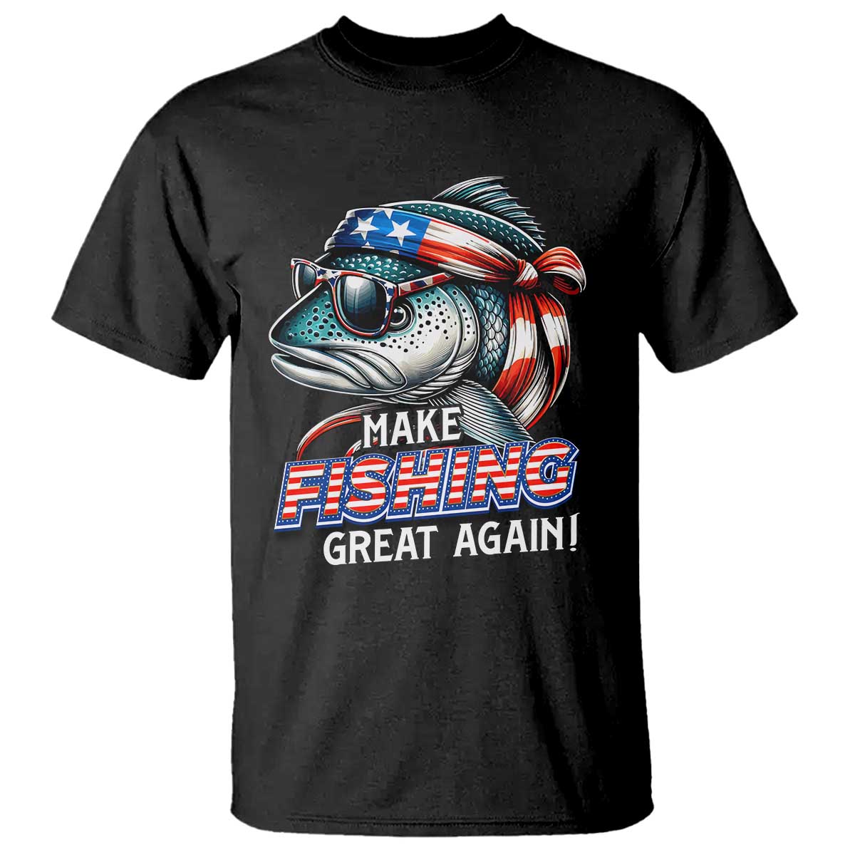 Funny Fishing T Shirt Make Fishing Great Again Cool Fish America Flag - Wonder Print Shop
