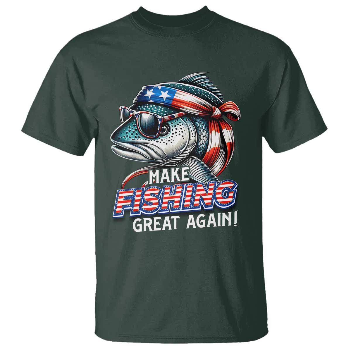 Funny Fishing T Shirt Make Fishing Great Again Cool Fish America Flag - Wonder Print Shop