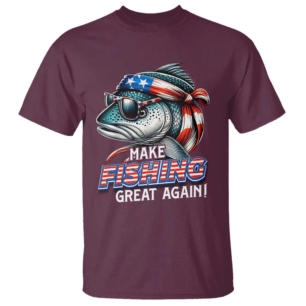 Funny Fishing T Shirt Make Fishing Great Again Cool Fish America Flag - Wonder Print Shop