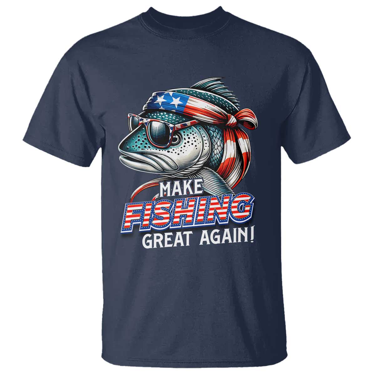 Funny Fishing T Shirt Make Fishing Great Again Cool Fish America Flag - Wonder Print Shop
