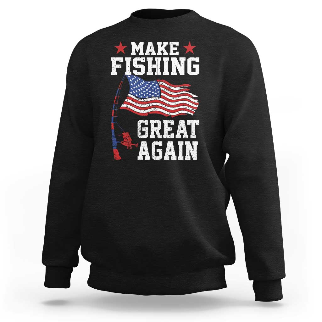 Funny Fisherman Sweatshirt Make Fishing Great Again America Flag - Wonder Print Shop