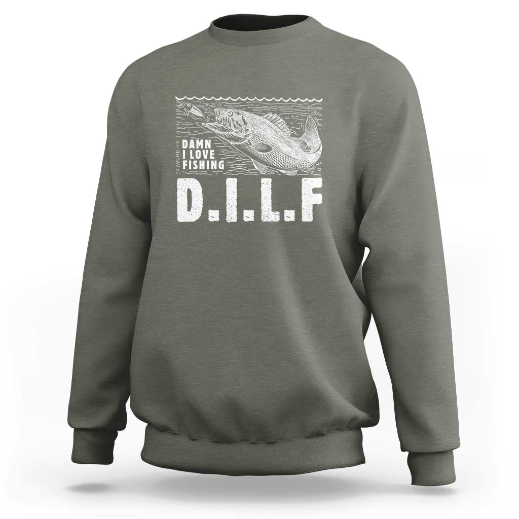 Funny Fisherman Sweatshirt DILF Damn I Love Fishing - Wonder Print Shop
