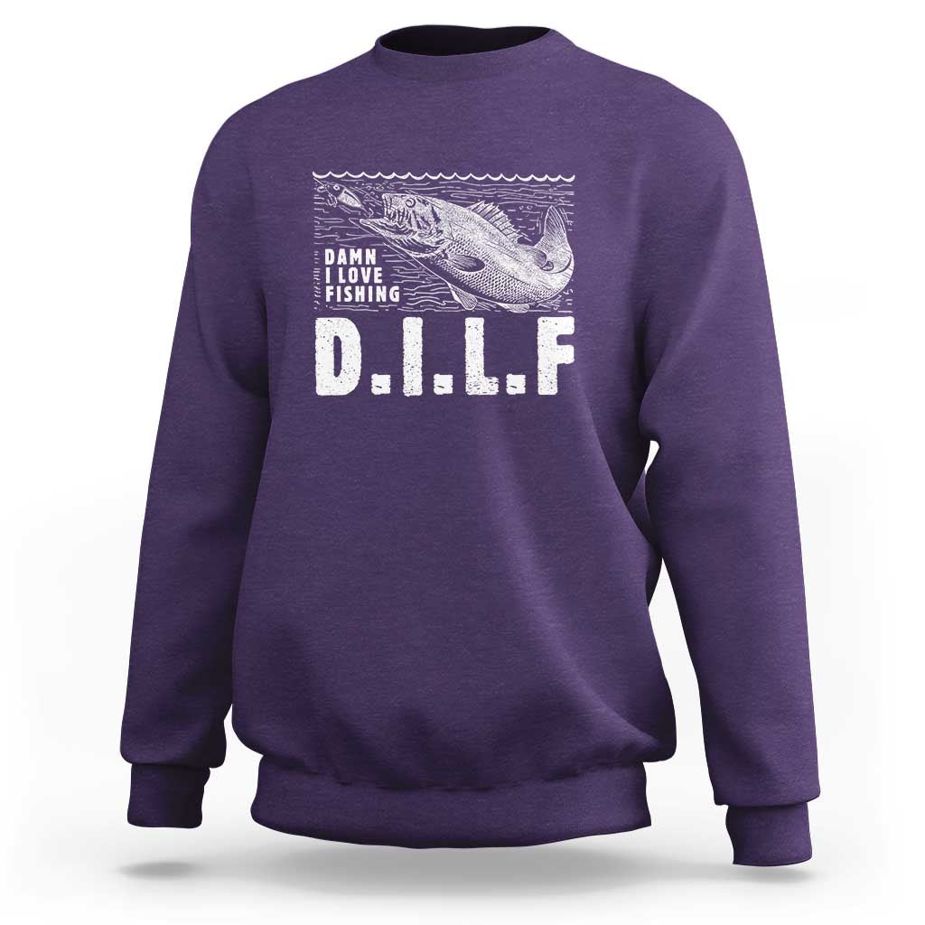 Funny Fisherman Sweatshirt DILF Damn I Love Fishing - Wonder Print Shop