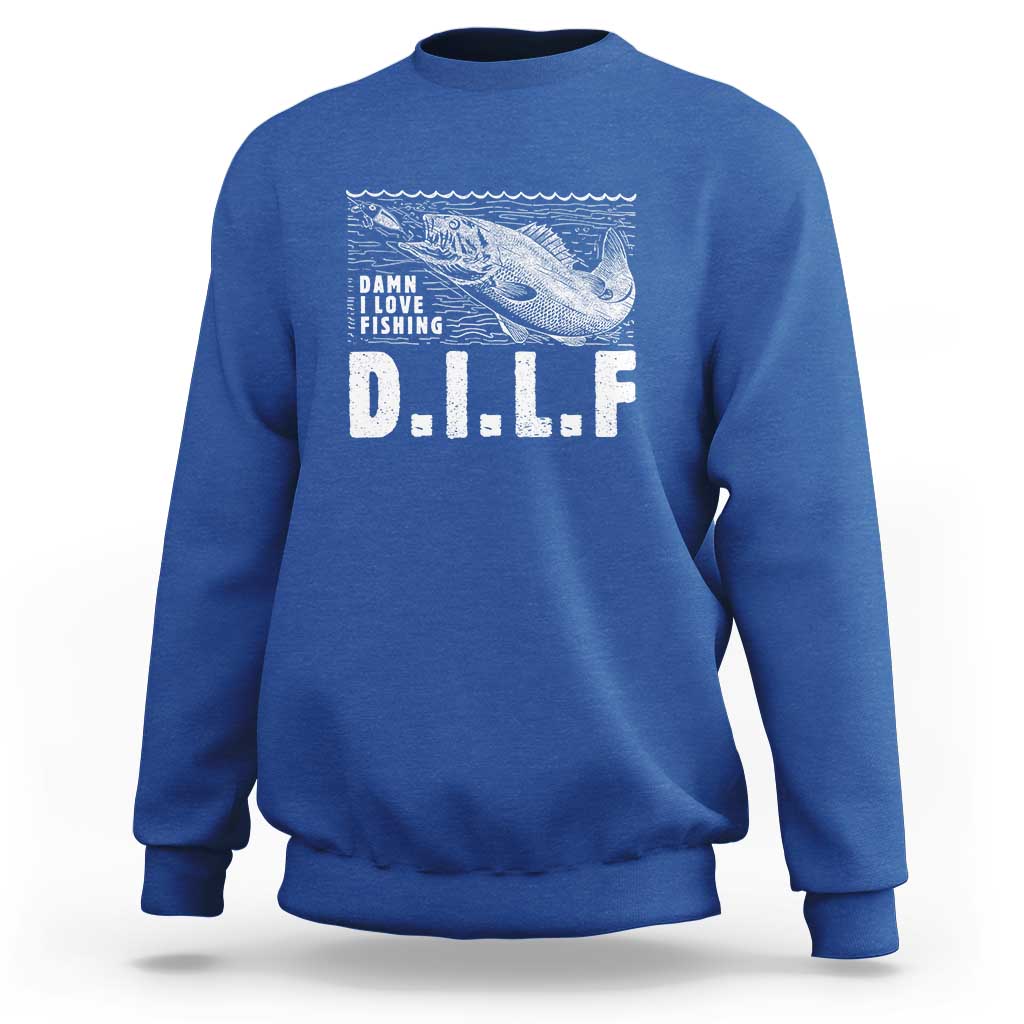 Funny Fisherman Sweatshirt DILF Damn I Love Fishing - Wonder Print Shop
