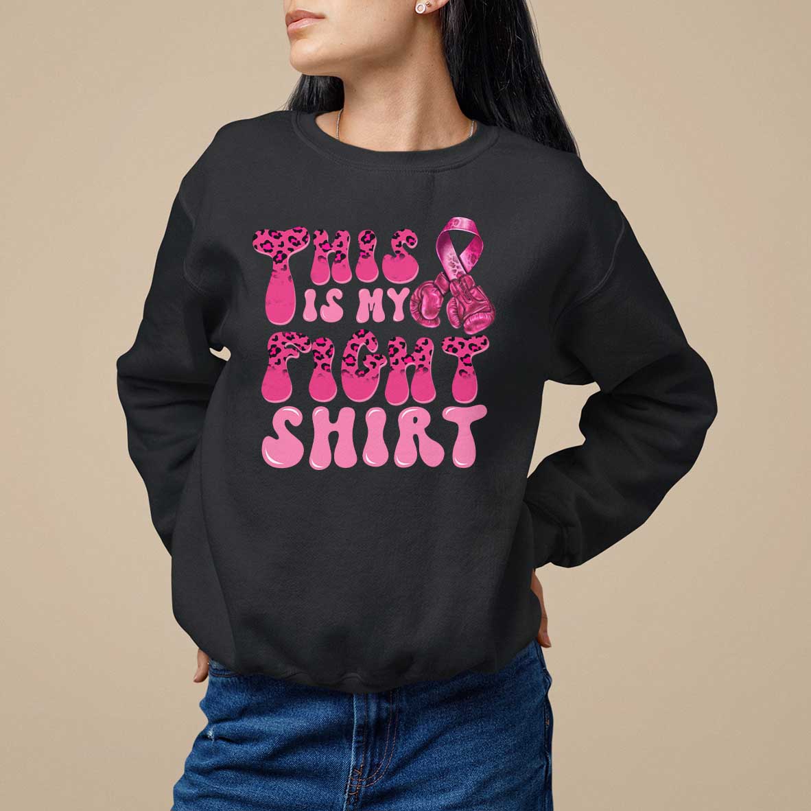 Breast Cancer Sweatshirt This Is My Fight Warrior Boxing Gloves - Wonder Print Shop