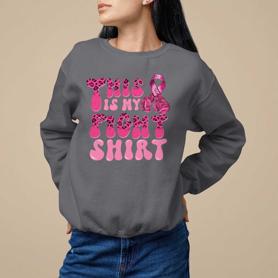 Breast Cancer Sweatshirt This Is My Fight Warrior Boxing Gloves - Wonder Print Shop