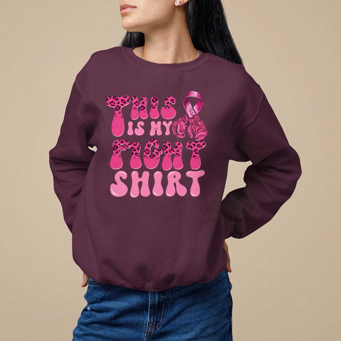 Breast Cancer Sweatshirt This Is My Fight Warrior Boxing Gloves - Wonder Print Shop