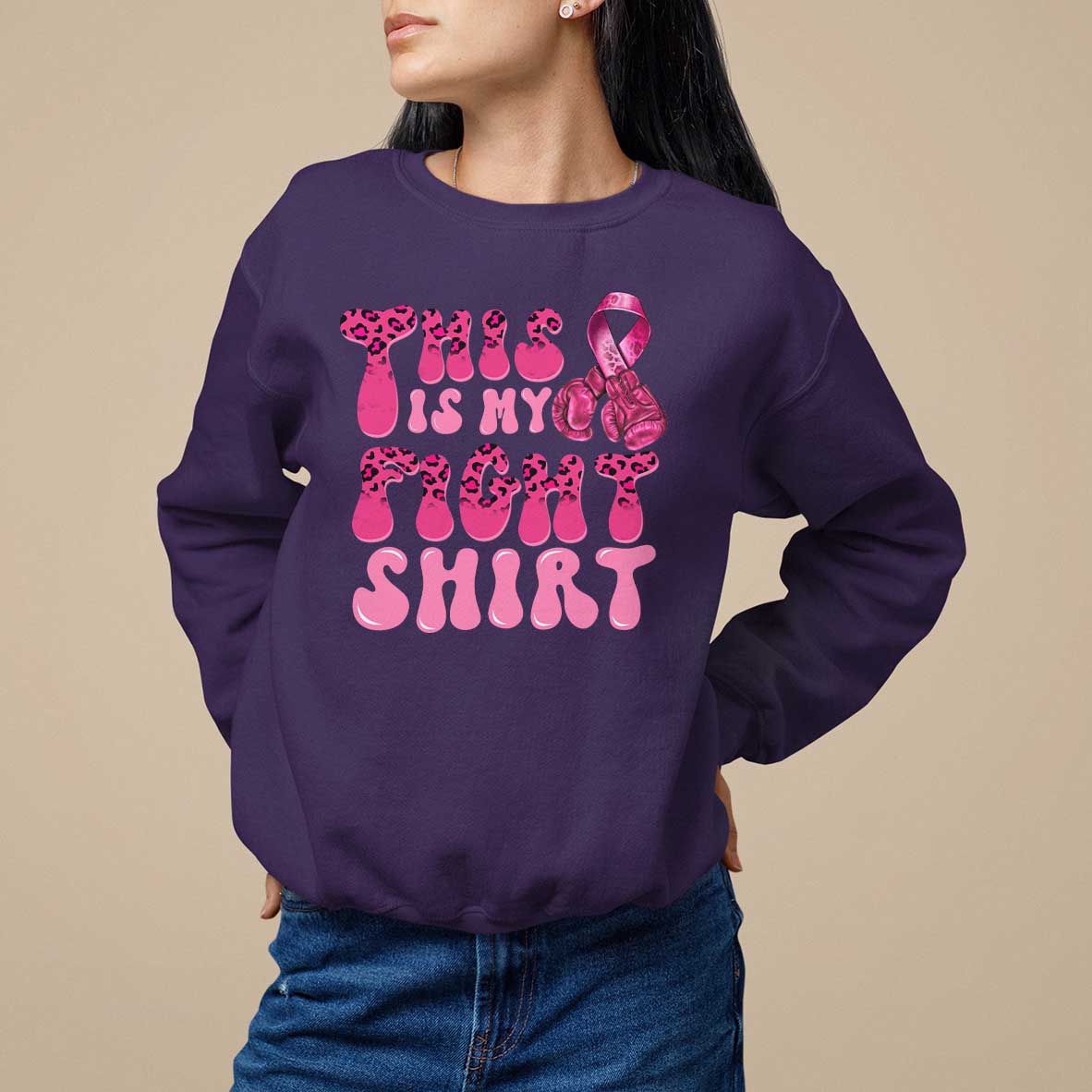 Breast Cancer Sweatshirt This Is My Fight Warrior Boxing Gloves - Wonder Print Shop