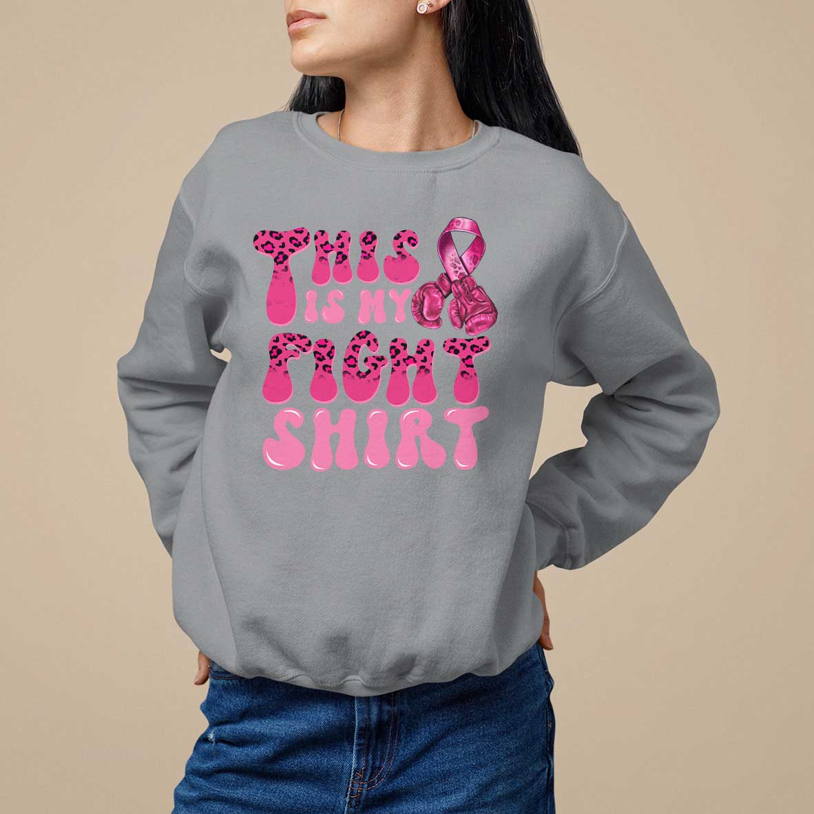 Breast Cancer Sweatshirt This Is My Fight Warrior Boxing Gloves - Wonder Print Shop