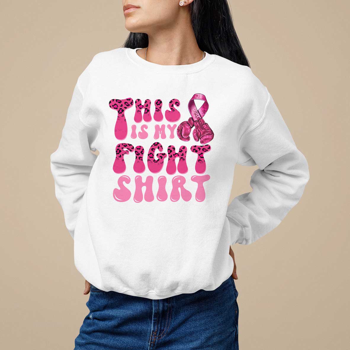 Breast Cancer Sweatshirt This Is My Fight Warrior Boxing Gloves - Wonder Print Shop