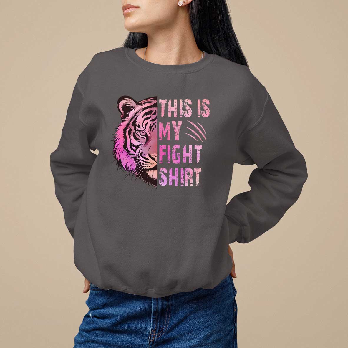 Breast Cancer Sweatshirt This Is My Fight Pink Tiger Warrior - Wonder Print Shop