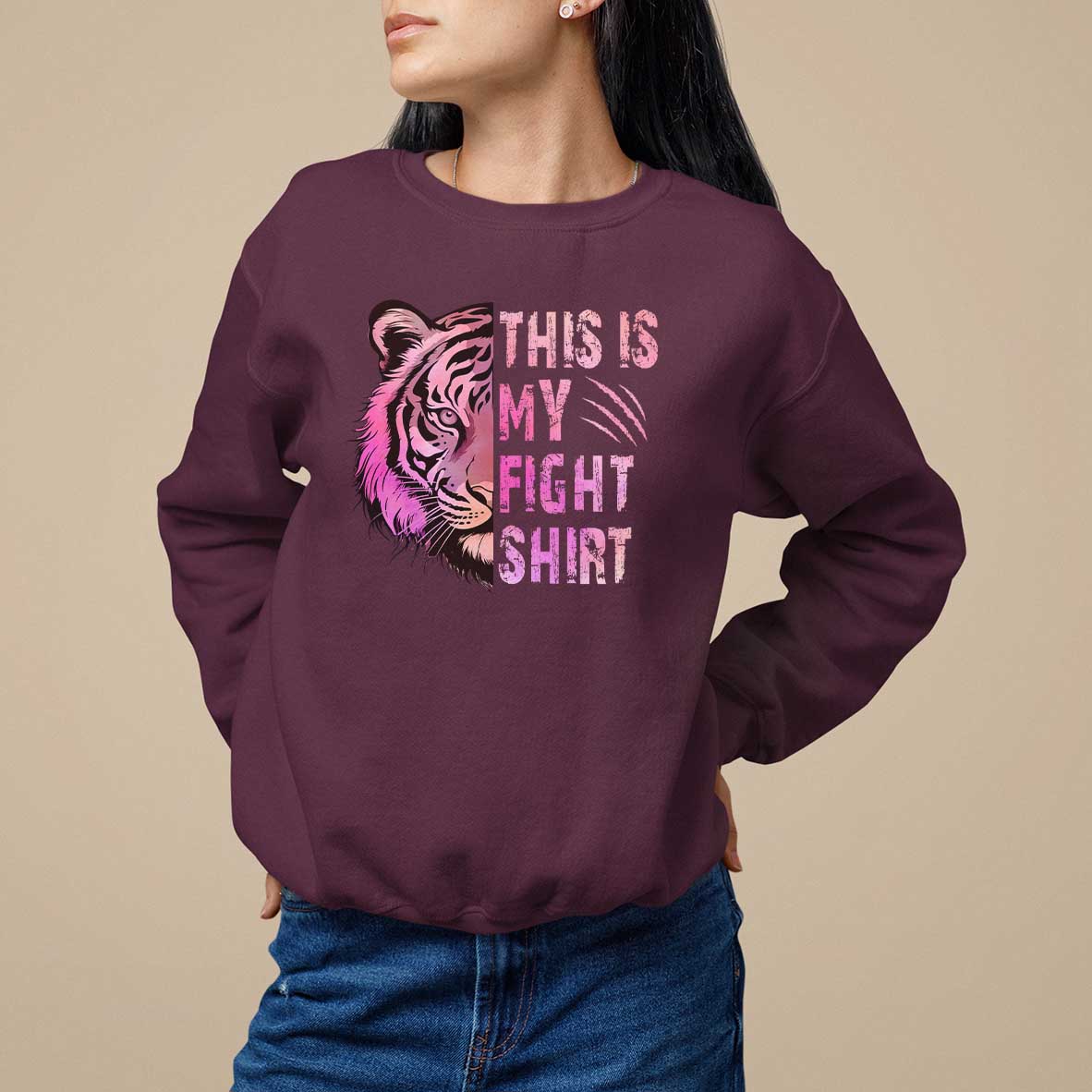Breast Cancer Sweatshirt This Is My Fight Pink Tiger Warrior - Wonder Print Shop