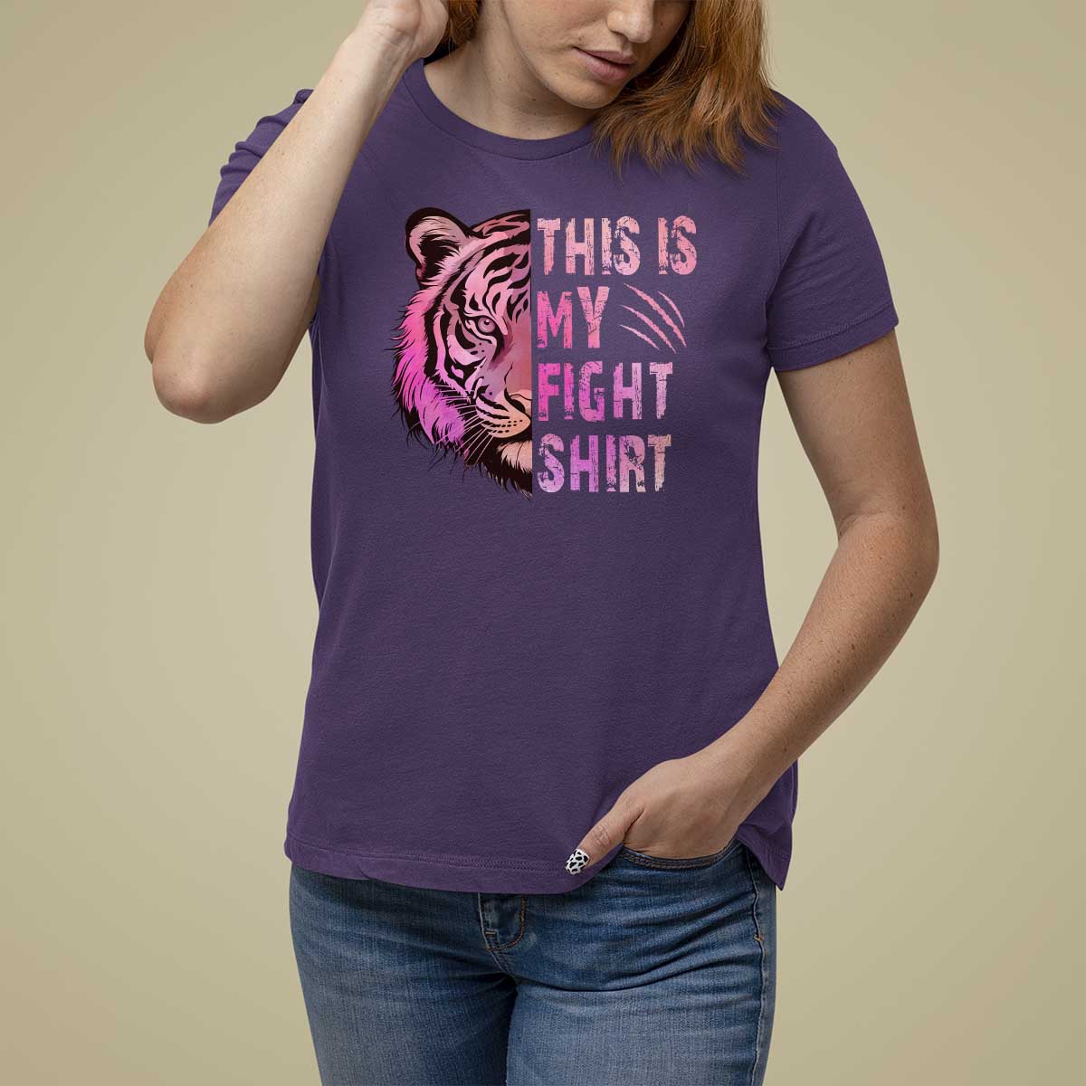 Breast Cancer T Shirt For Women This Is My Fight Pink Tiger Warrior - Wonder Print Shop