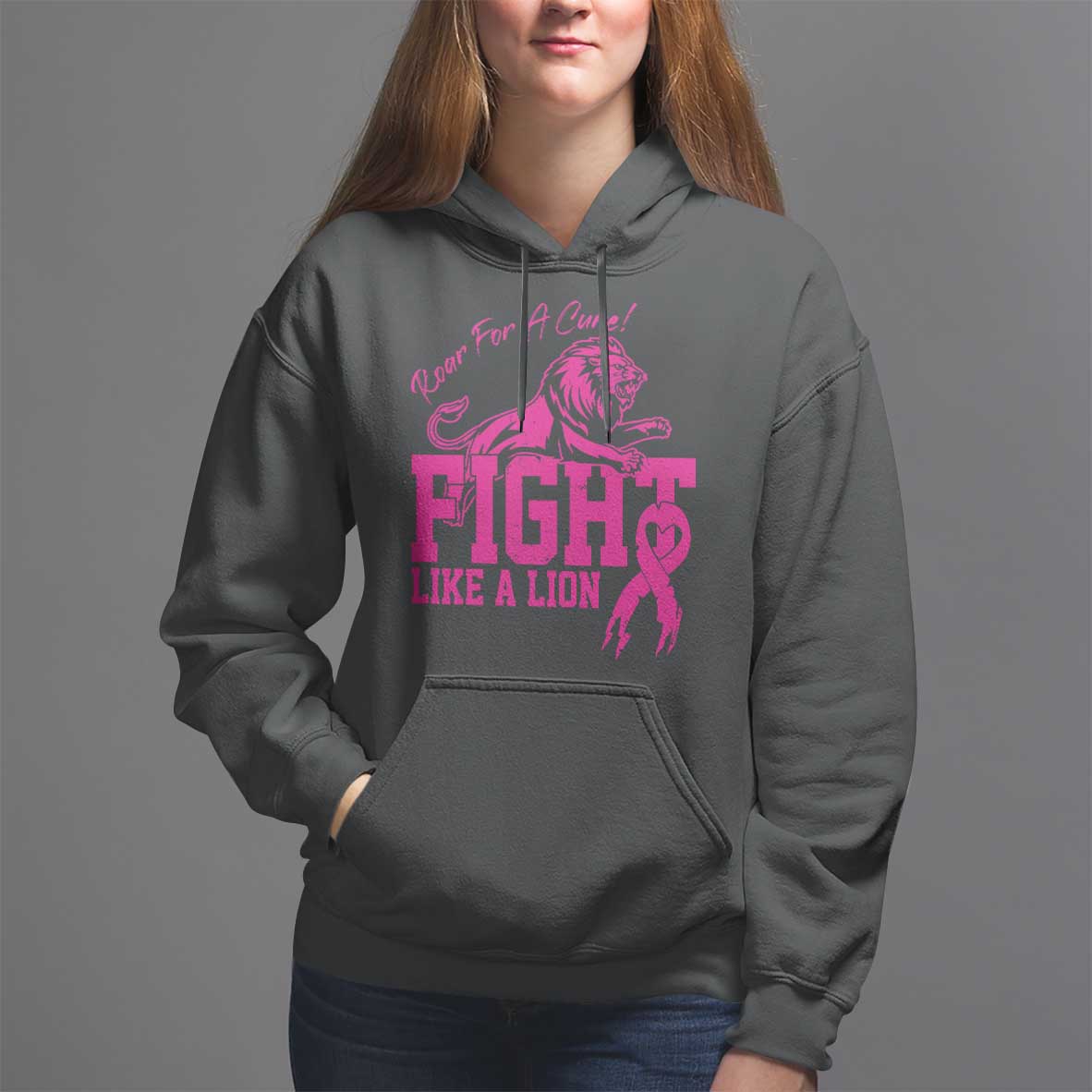 Pink Breast Cancer Hoodie Fight Like A Lion Roar For A Cure - Wonder Print Shop