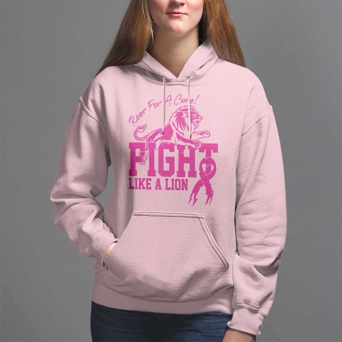 Pink Breast Cancer Hoodie Fight Like A Lion Roar For A Cure - Wonder Print Shop