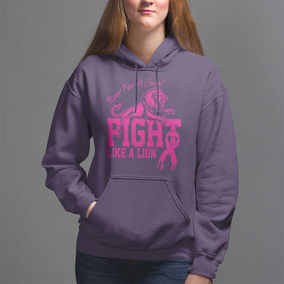 Pink Breast Cancer Hoodie Fight Like A Lion Roar For A Cure - Wonder Print Shop