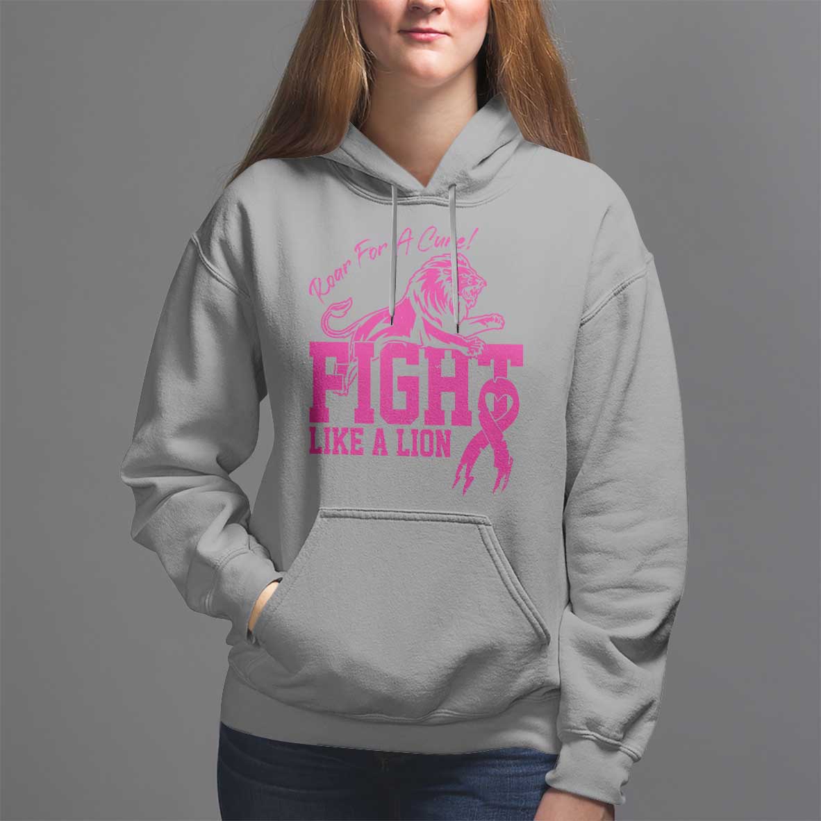 Pink Breast Cancer Hoodie Fight Like A Lion Roar For A Cure - Wonder Print Shop