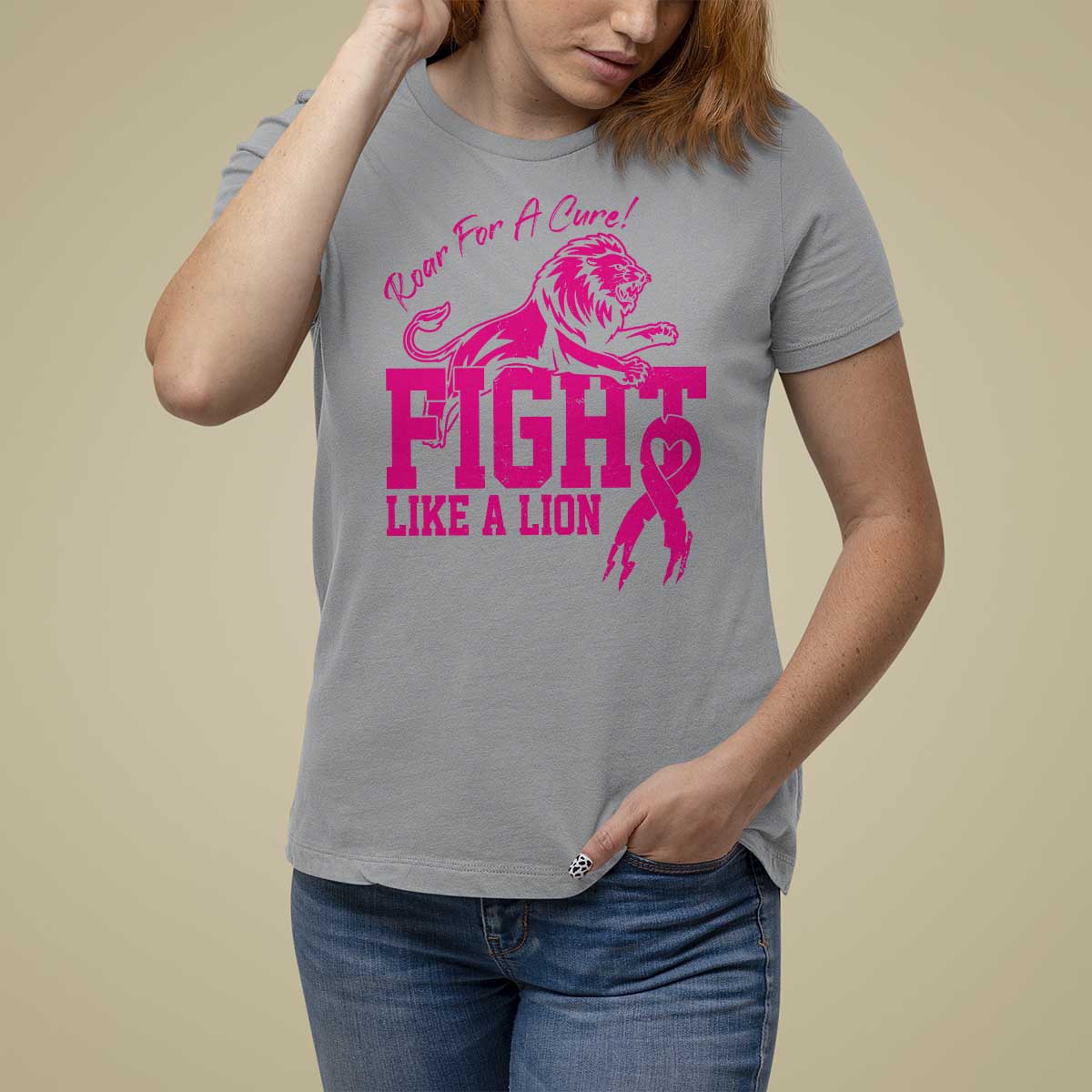 Pink Breast Cancer T Shirt For Women Fight Like A Lion Roar For A Cure - Wonder Print Shop