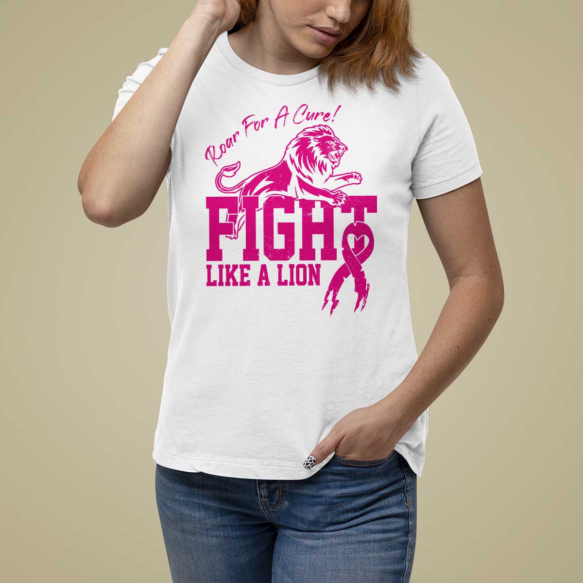 Pink Breast Cancer T Shirt For Women Fight Like A Lion Roar For A Cure - Wonder Print Shop
