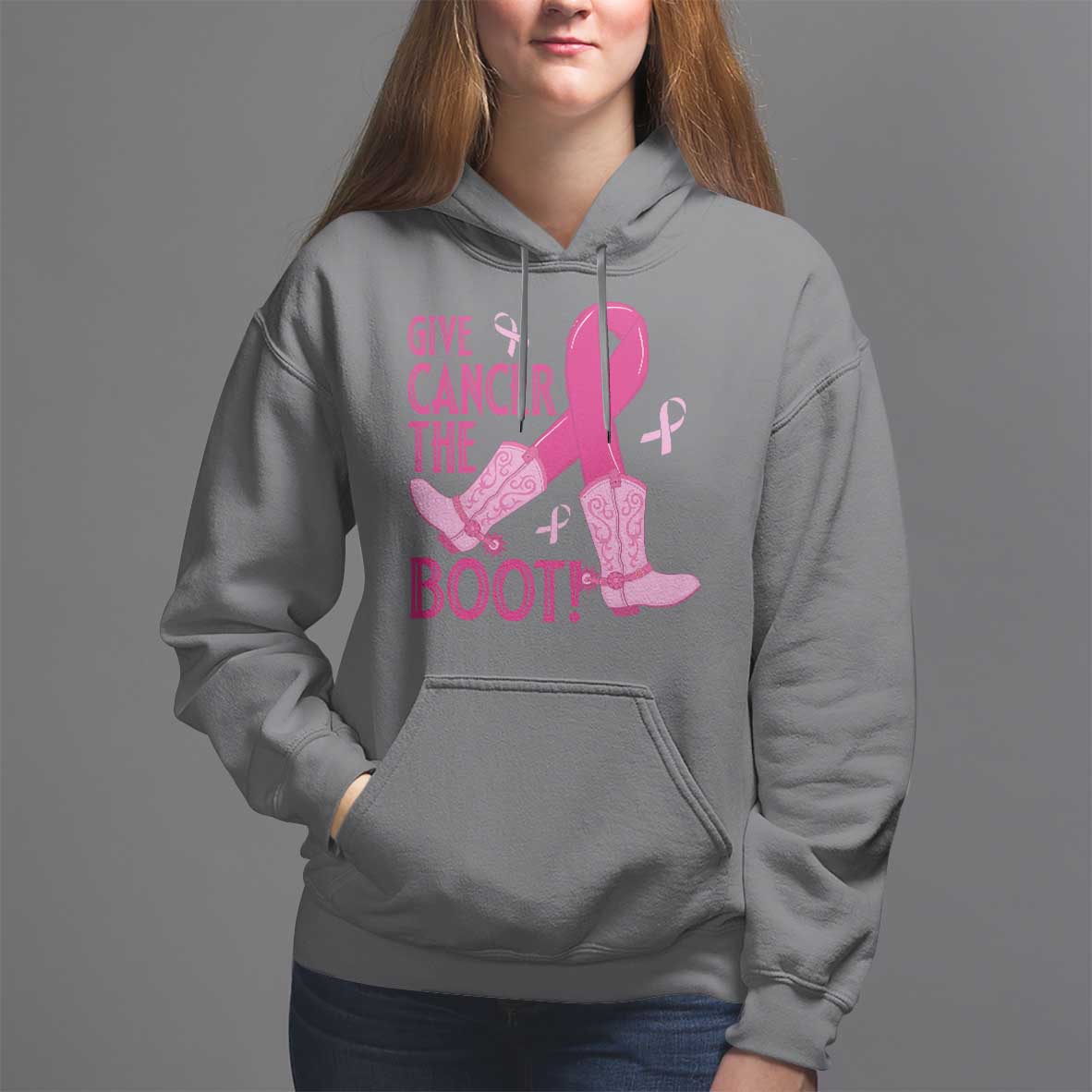 Breast Cancer Hoodie Give Cancer The Boot Cowgirl Western Cowboy - Wonder Print Shop