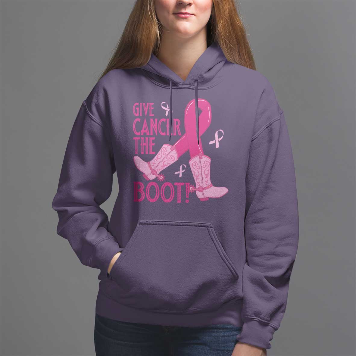 Breast Cancer Hoodie Give Cancer The Boot Cowgirl Western Cowboy - Wonder Print Shop