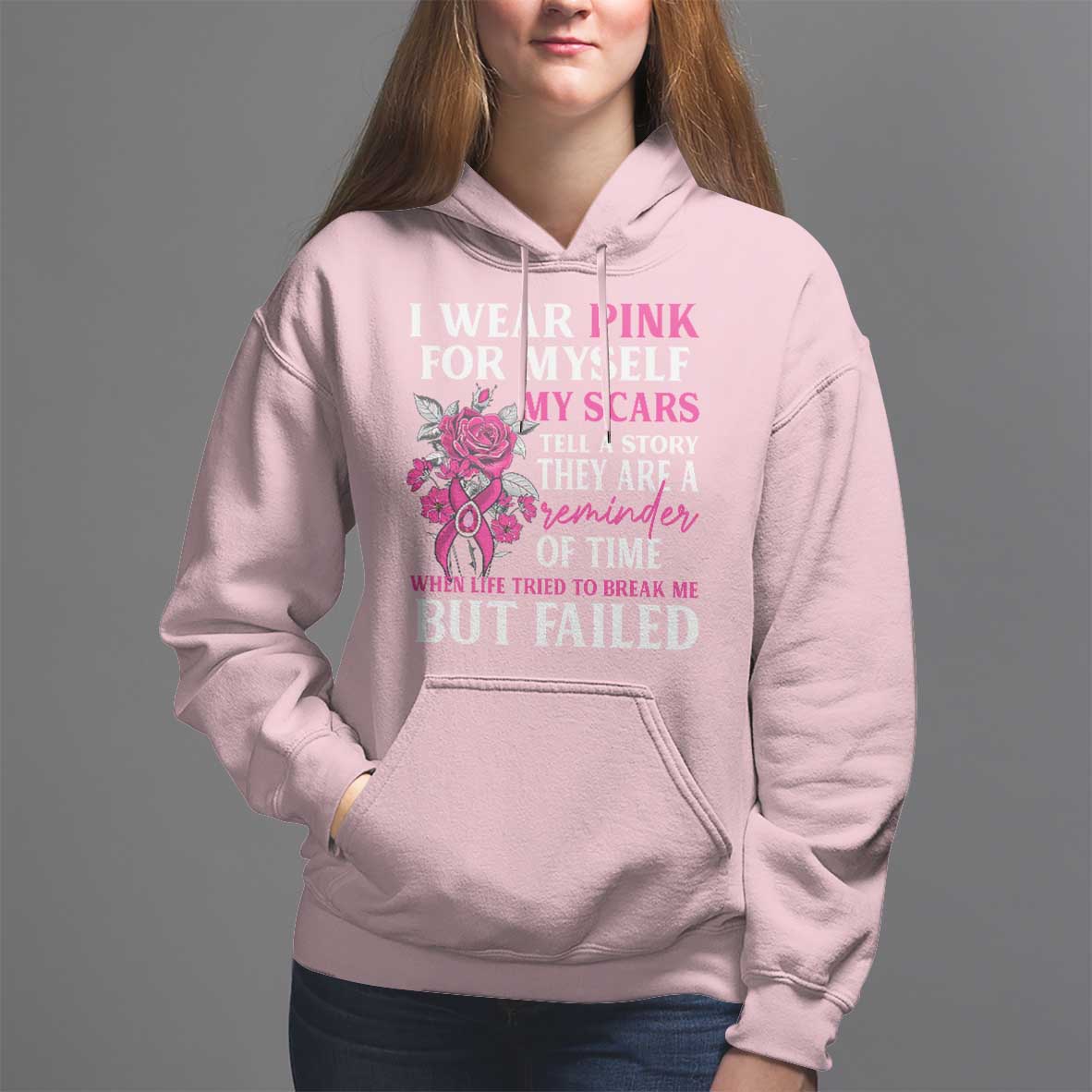 Pink Breast Cancer Hoodie I Wear Pink For Myself My Scars Tell A Story - Wonder Print Shop