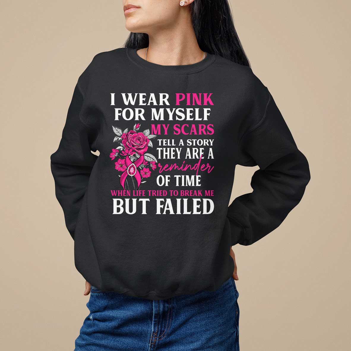 Pink Breast Cancer Sweatshirt I Wear Pink For Myself My Scars Tell A Story - Wonder Print Shop