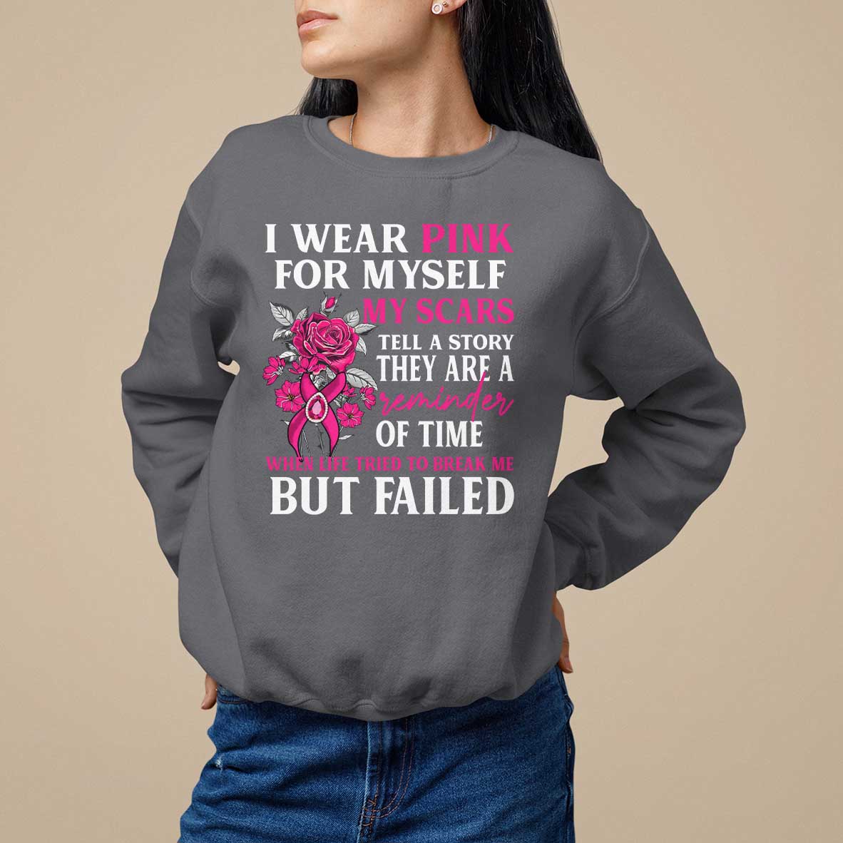 Pink Breast Cancer Sweatshirt I Wear Pink For Myself My Scars Tell A Story - Wonder Print Shop