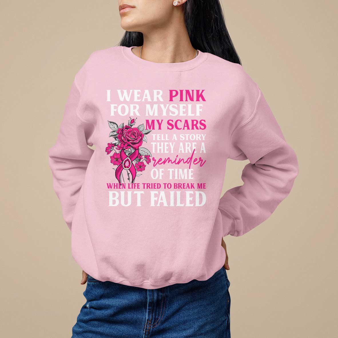 Pink Breast Cancer Sweatshirt I Wear Pink For Myself My Scars Tell A Story - Wonder Print Shop