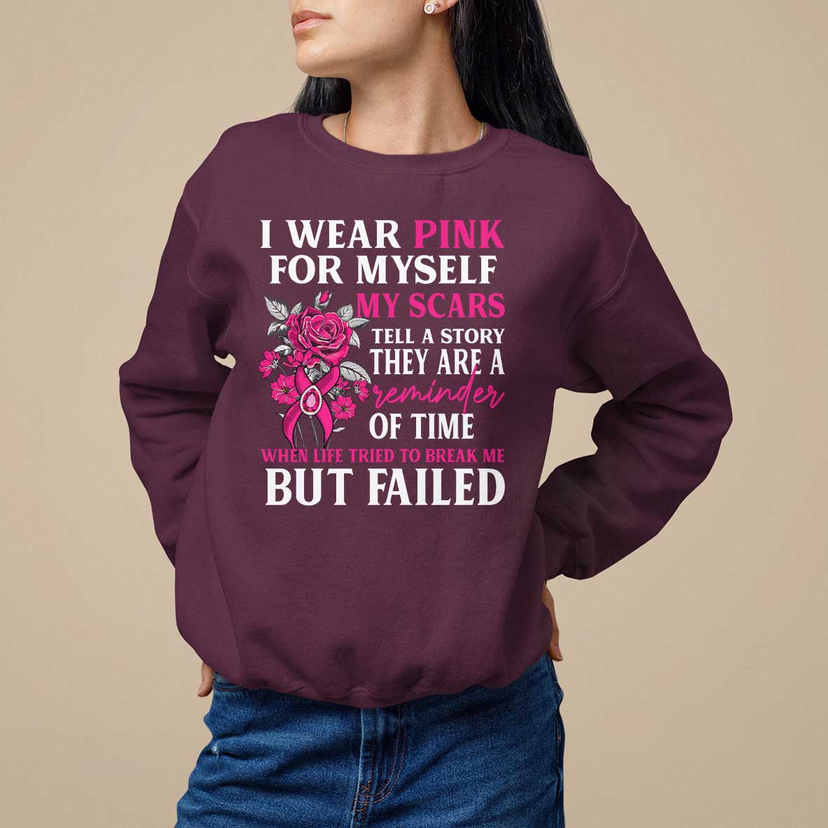 Pink Breast Cancer Sweatshirt I Wear Pink For Myself My Scars Tell A Story - Wonder Print Shop