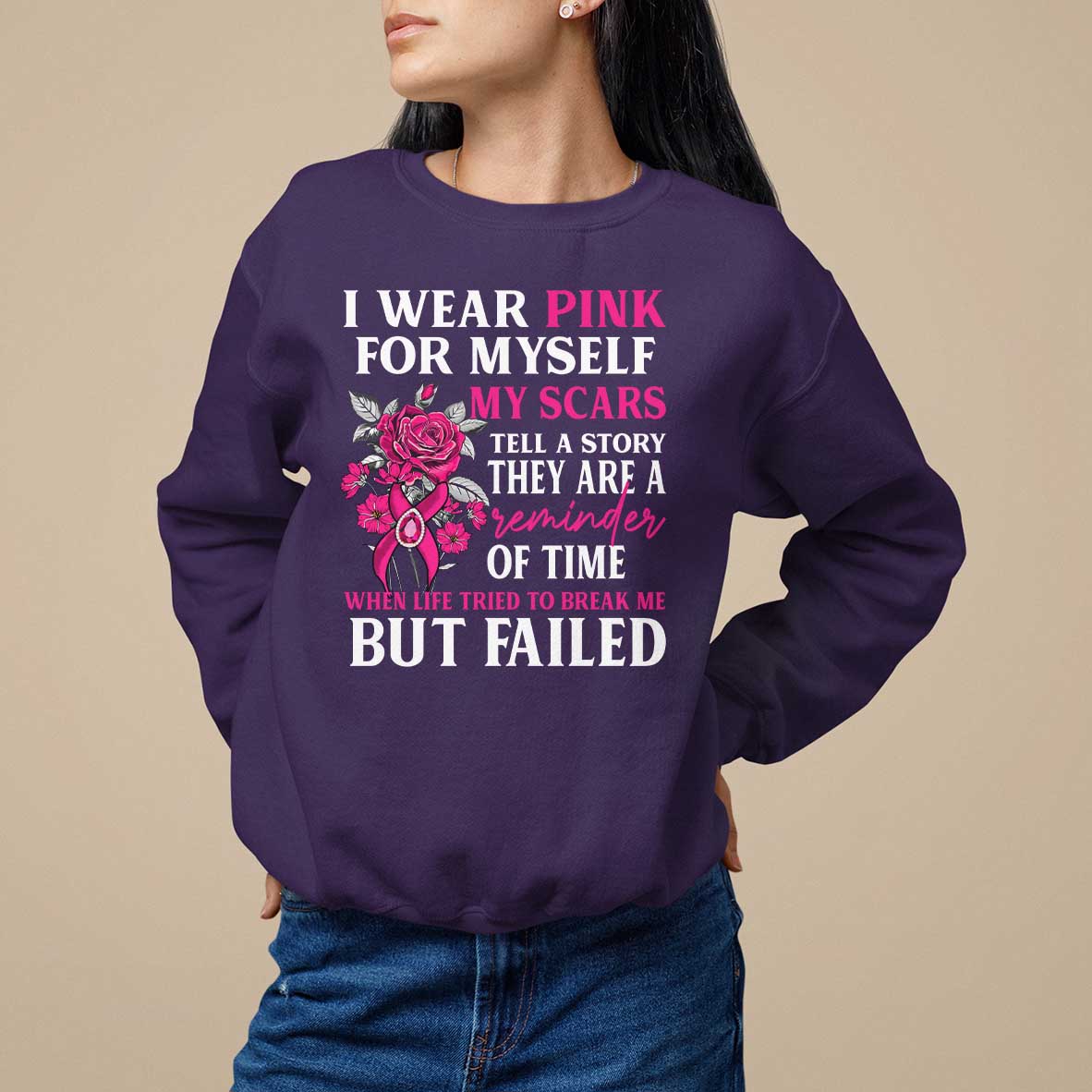 Pink Breast Cancer Sweatshirt I Wear Pink For Myself My Scars Tell A Story - Wonder Print Shop
