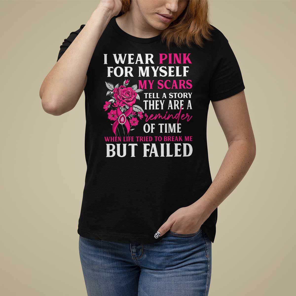 Pink Breast Cancer T Shirt For Women I Wear Pink For Myself My Scars Tell A Story - Wonder Print Shop