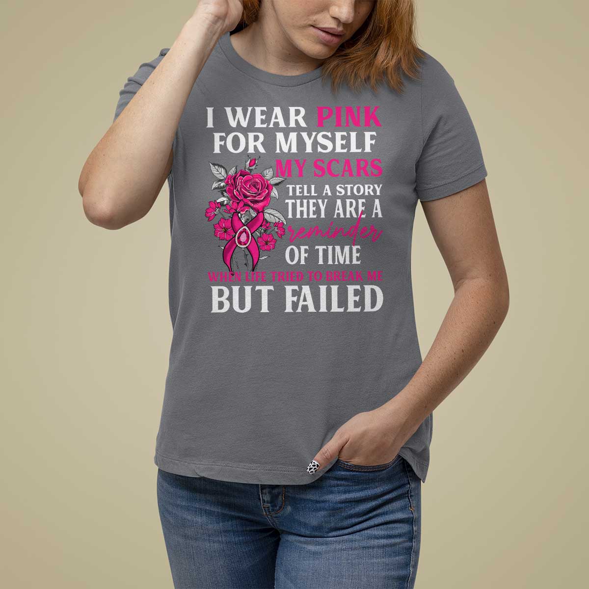Pink Breast Cancer T Shirt For Women I Wear Pink For Myself My Scars Tell A Story - Wonder Print Shop