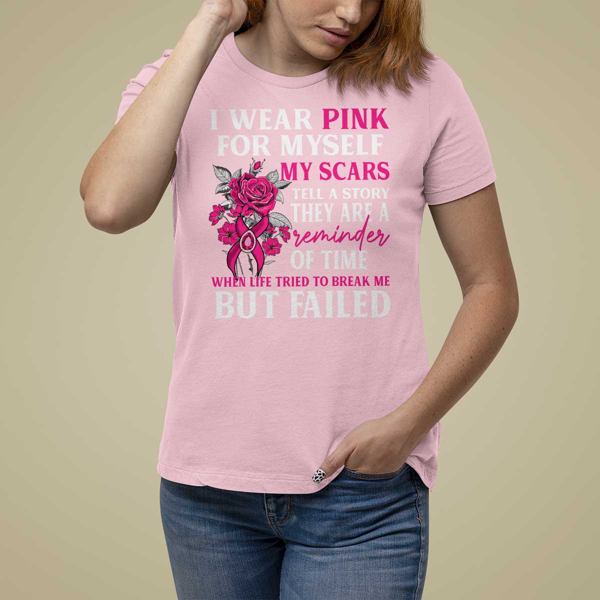 Pink Breast Cancer T Shirt For Women I Wear Pink For Myself My Scars Tell A Story - Wonder Print Shop
